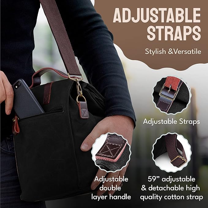 ASEBBO Insulated Lunch Bag for Women & Men - Reusable & Leak Proof Lunch Box Cooler Bag for Work, Beach, Travel for Adults with Shoulder Strap, Father's Day Gift - Waxed Canvas (Black) - Reusable Bag