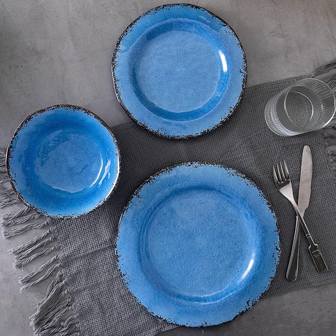 LEHAHA 12 Piece Melamine Dinnerware Set BPA Free Farmhouse Outdoor Dishes Set for 4, A Light Weight and Unbreakable Rustic Plate Bowl Set for Patio, RV and Camping