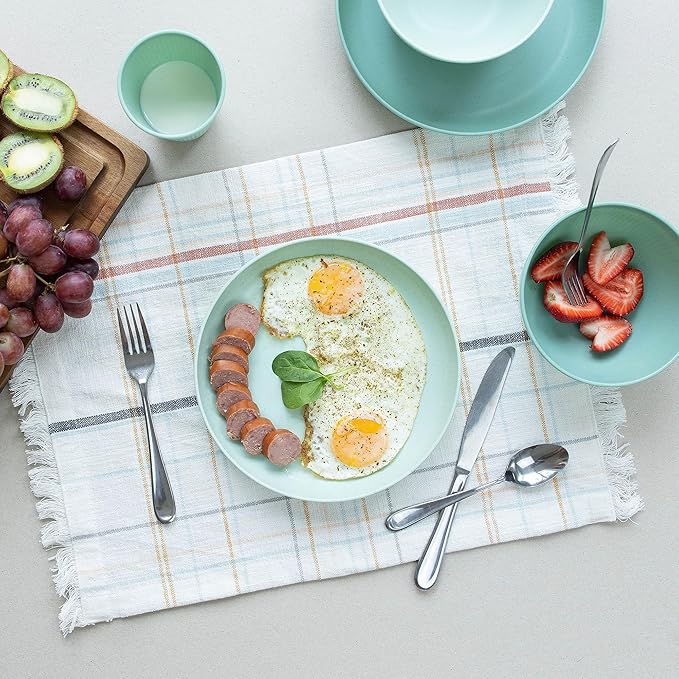 Wheat Straw Dinnerware Sets for 6, Microwave and Dishwasher Safe, Reusable and Durable, Unbreakable Cups, Plates and Bowls Sets, Lightweight Dishes for Kitchen, RV, Camping, Kids, 18-piece Sage