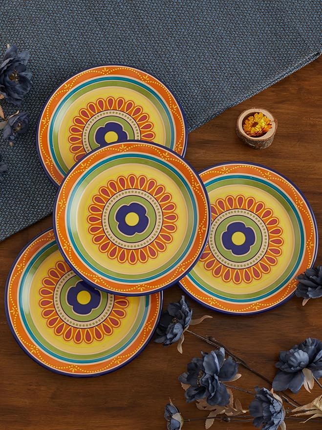 Bico Tunisian Salad Plates Set of 4, 8.75 Inch Ceramic Dessert Plates for Salad, Appetizer, Side Dishes, Microwave and Dishwasher Safe, Gift for Housewarming and Thanksgiving