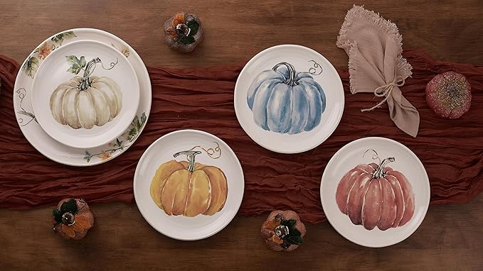 Bico Pumpkin Feast Ceramic Salad Plates, 8.75 inch, Set of 4, for Salad, Appetizer, Microwave & Dishwasher Safe