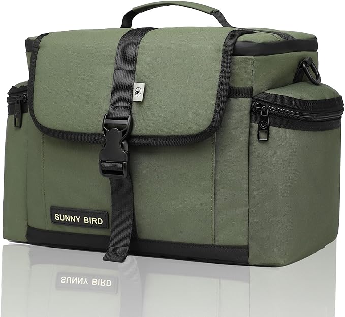 SUNNY BIRD Large Lunch Bag, Thermally Insulated Soft Cooler with Shoulder Strap for Women, Men (Khaki Green)