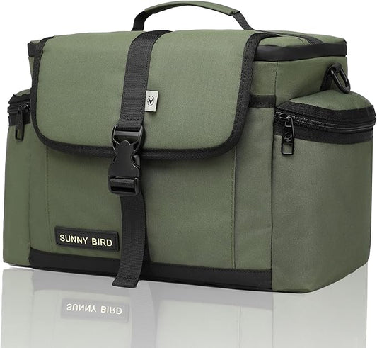SUNNY BIRD Large Lunch Bag, Thermally Insulated Soft Cooler with Shoulder Strap for Women, Men (Khaki Green)