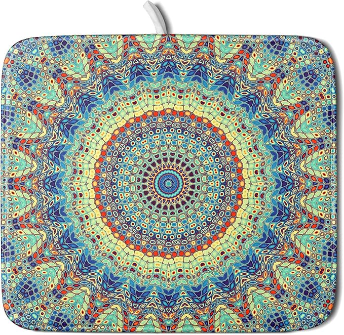 Bohemian Dish Drying Mats for Kitchen Counter 16×18 Inch Boho Mandala Ethnic Small Microfiber Drying Mat Kitchen Accessories Dish Rack Mat Drainer Pad Washable Absorbent