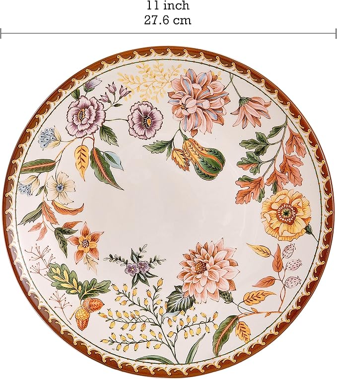 Bico Blooming Moment Dinner Plates Set of 4, 11 Inch Large Ceramic Plates for Pasta, Steak, Stylish Serving Dishes, Microwave and Dishwasher Safe, Gift for Housewarming and Thanksgiving