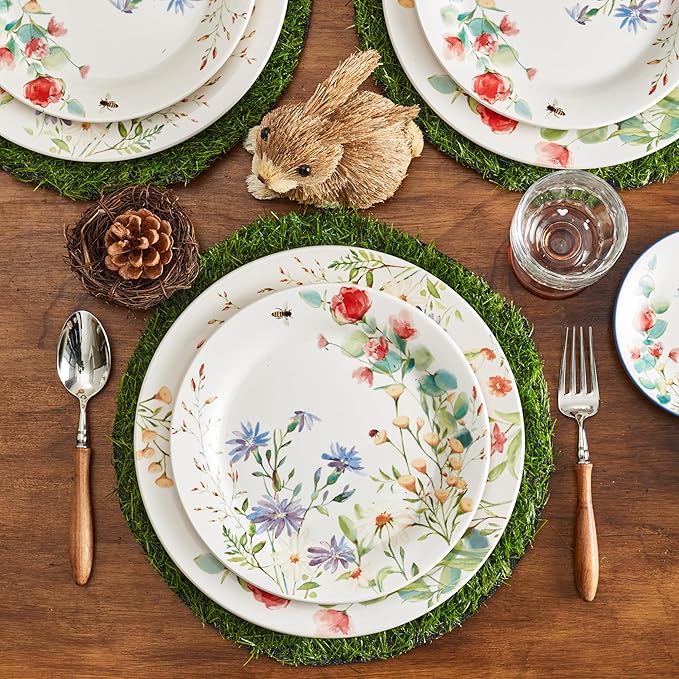 Bico Summer Provence Dinner Plates Set of 4, 11 Inch Large Ceramic Plates for Pasta, Steak, Stylish Serving Dishes, Microwave and Dishwasher Safe, Gift for Housewarming and Thanksgiving