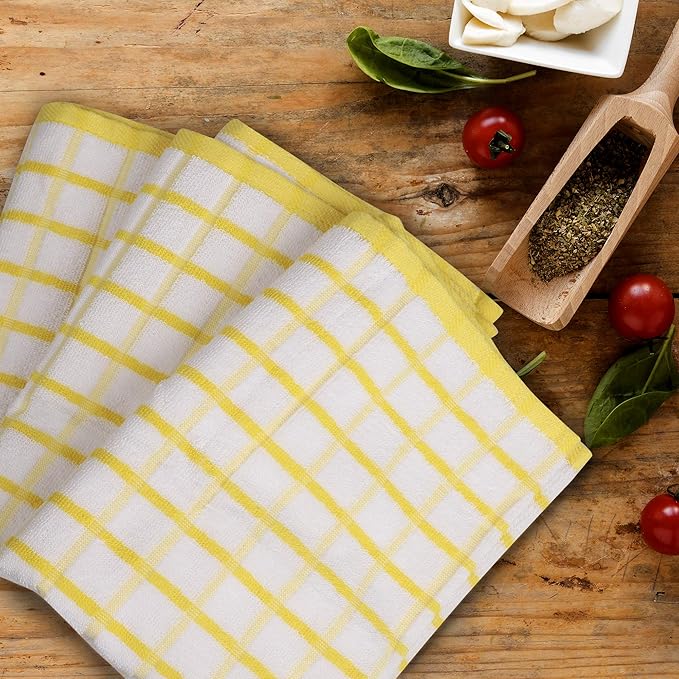Urban Villa Kitchen Towels Yellow/White Set of 3 Terry Kitchen Towels 100% Cotton Ultra Soft Size 20X30 Inches Highly Absorbent Over Sized KitchenTowels with Hanging Loop KitchenTowels