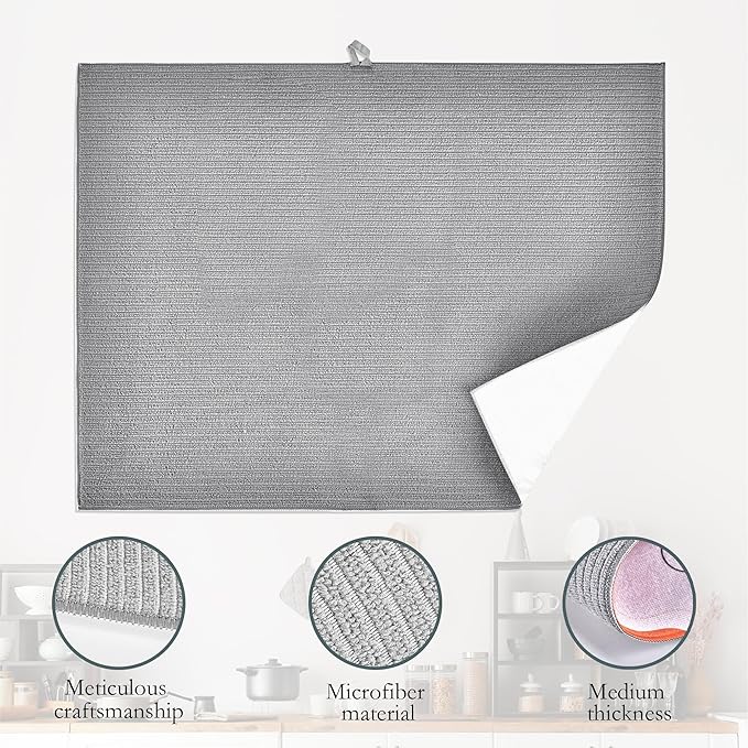 Rooster Dish Drying Mat for Kitchen Counter Decor,Farm Animal Watercolor Dish Drying Rack Pad Absorbent Reversible Microfiber for Coffee Tableware Sink Countertop 18x24 Inch