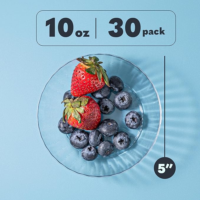 PLASTICPRO 30 Pack Crystal Like Clear Disposable Plastic Plates Dinner Dishes 10 ounce Bowls for Special Occasions Parties