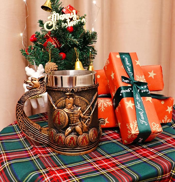 18oz Spartan Nordic Viking Mug, Stainless Steel Drinking Cup, Sparta Novelty Coffee Cup, Norse Viking Poetic Spartacus Decor Party Decoration Drinkware Gift for Men