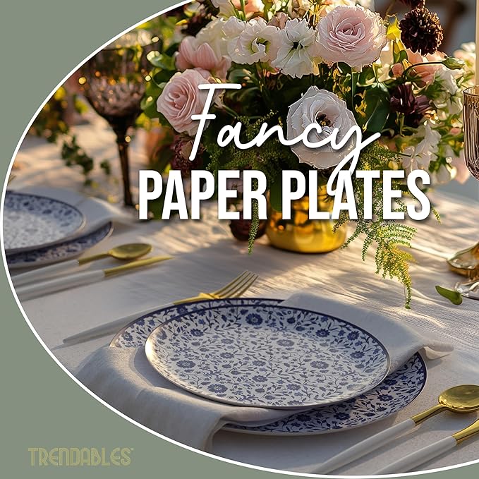 Trendables Heavy Duty Paper Plates Set For 16 Guests - 16 Each Of 8-inch And 10-inch Disposable Plates For Party - Fancy 32 Piece Dinnerware Set For All Occasions | Floral Design, Florentine