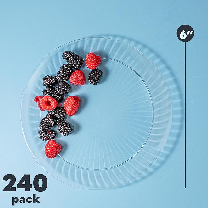 PLASTICPRO 240 Pack Crystal Like Clear Disposable 6 inch Plastic Plates Dinner Dishes Plates for Special Occasions Parties