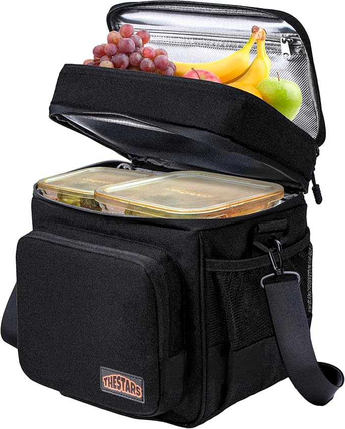 THESTARS Mens Lunchbox for Work, Thermal Insulated Double Deck Lunch Bag, Large Lunch Box Leak Resistant with Premium 900D Heavy-Duty and Durable Waterproof Oxford Fabric for Work (16L)