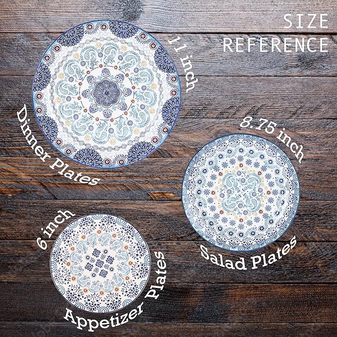 Bico Blue Talavera Salad Plates Set of 4, 8.75 Inch Ceramic Dessert Plates for Salad, Appetizer, Side Dishes, Microwave and Dishwasher Safe, Gift for Housewarming and Thanksgiving