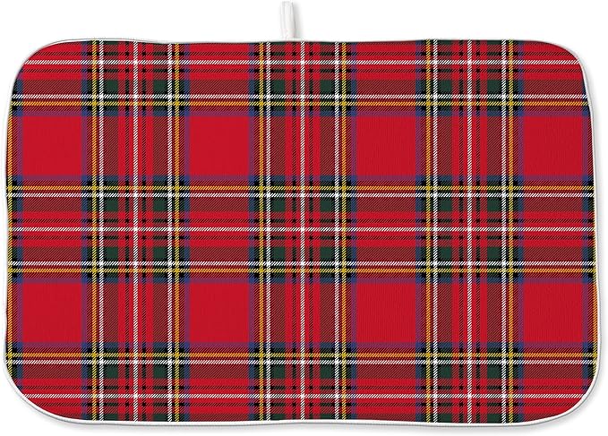 Christmas Buffalo Plaid Dish Drying Mats 18x24 Inch Red Drying Mats Xmas Winter Holiday Kitchen Decor Absorbent Drying Dish Pad Rack Drainer Mats for Kitchen Dining Room Counter