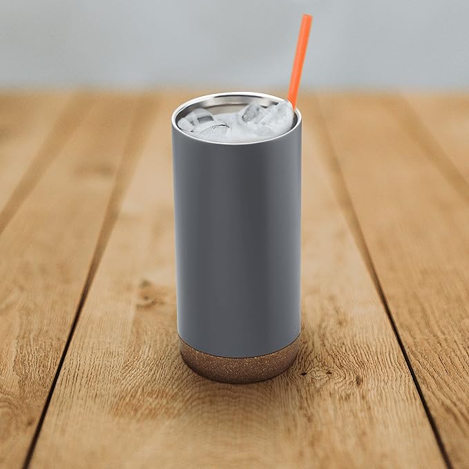 DISCOUNT PROMOS Travel Tumblers with Cork Bottom 16 oz. Set of 10, Bulk Pack - Double Wall Insulated, Matte Finish, Perfect for Iced Coffee, Soda, Other Beverages - Grey