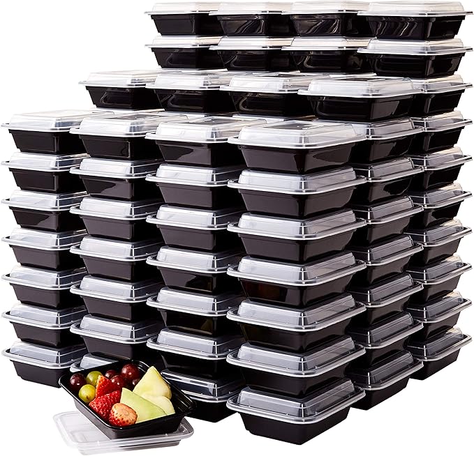 Pro-Grade BPA-Free Plastic Containers with Lids 100ct. 12oz Leakproof Microwavable Portion Container for To-Go Orders, Food Prep and Storage. Reusable Bento Boxes for Restaurant, Cafe and Catering.