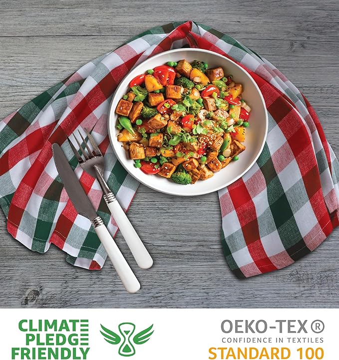 Urban Villa Christmas Set of 6 Kitchen Towels 20×30 Inch 100% Cotton Highly Absorbent Dish Towels Premium Quality Ultra Soft Bar & Tea Towels with Mitered Corners- Red/Green/White