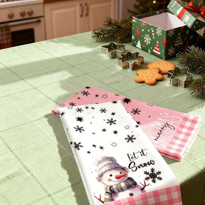 Snowman Xmas Trees Christmas Kitchen Towels Dish Towels, 18x26 Inch Daily Seasonal Winter Decoration Hand Towels Set of 4