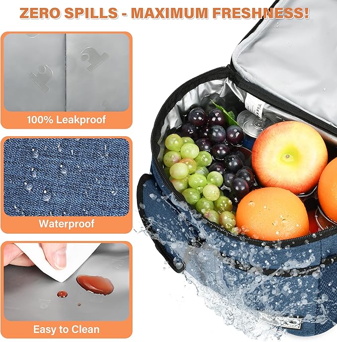 Tirrinia Insulated Lunch Bag for Women Men, Leakproof Lunch Box Containers for Adult, Work, School, Soft Lunchbox for Kids,Boys, Adult Cooler Bag for Picnic Hiking Beach,Dark Blue