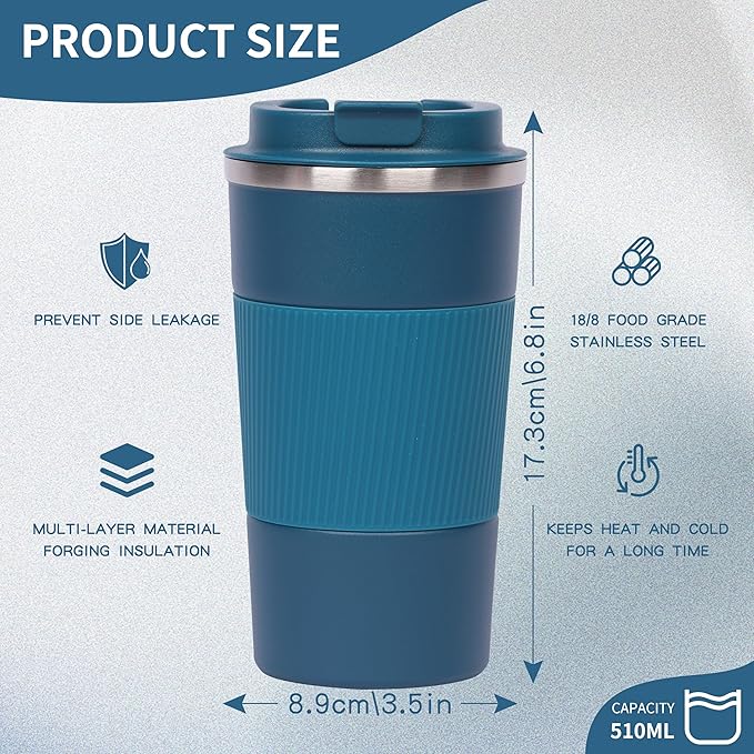 Coffee cups, mugs 17 oz - Insulated Coffee Travel Mug Spill Proof with Leak Proof Lid Vacuum Stainless Steel Insulated Mug Coffee Carry-On, Reusable Coffee Mug (biue)