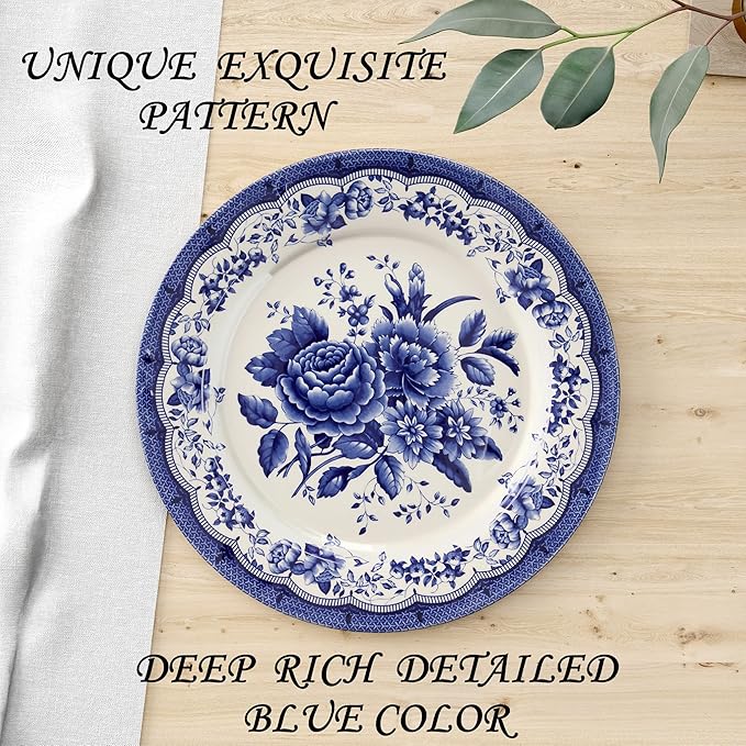Tudor Royal 30-Piece Porcelain Round Dinnerware Set, Service for 6, Victoria Blue Design, Blue Floral, Plates Bowls Mugs Dishes Saucers, Glossy, Premium Quality Tableware, Unique Pattern