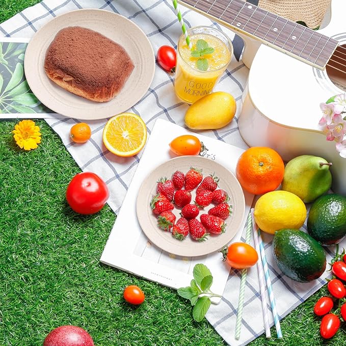 Supernal Wheat Straw Dinnerware Sets,Dish Sets for 8,Plates and Bowls Set Dishwasher Safe,Unbreakable Dinnerware,Reusable Tableware Set,Beige Color 16pcs Plates, 8pcs Bowls, 8pcs Cups.