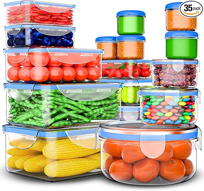 RockBerry 32 Pcs Large Plastic Food storage containers-85 oz to Sauces Box Stackable Kitchen storage bowls sets-BPA Free Leak proof with lids airtight-Microwave freezer safe lunch boxes