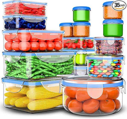 RockBerry 32 Pcs Large Plastic Food storage containers-85 oz to Sauces Box Stackable Kitchen storage bowls sets-BPA Free Leak proof with lids airtight-Microwave freezer safe lunch boxes