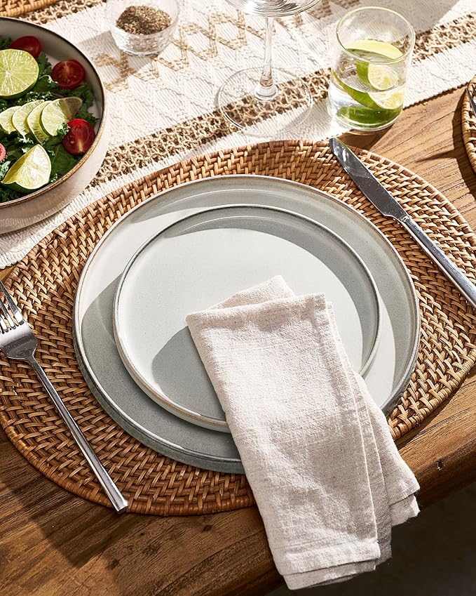 Famiware Annecy Plates and Bowls Sets, Service for 4 (16 Pieces), Dinnerware Sets with Pasta Bowls, Microwave and Dishwasher Safe Dishes Set, Chip and Scratch Resistant, Grey-White