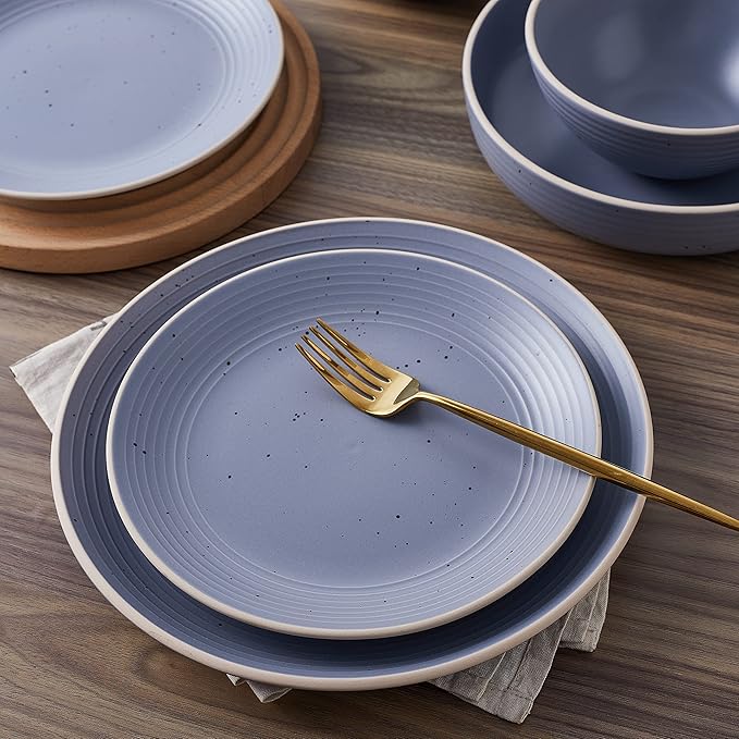 Stone Lain Lauren Stoneware, Rustic Plates and Bowls Set, Dinnerware, Service for 4, Speckled Light Gray, Dishwasher & Microwave Safe, 16-Piece