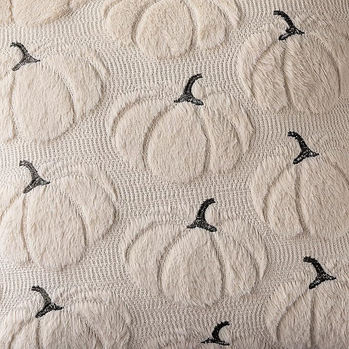 4TH Emotion Fall Pumpkins Decorative Pillow Covers 18"x18" Set of 2, Beige Soft Plush Faux Fur Throw Cushion Cases for Autumn Thanksgiving Holiday Home Decorations