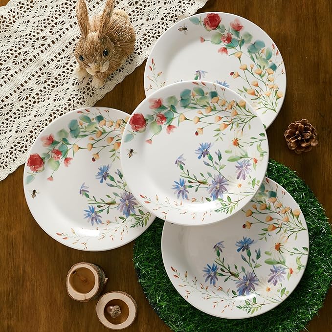 Bico Summer Provence Salad Plates Set of 4, 8.75 Inch Ceramic Dessert Plates for Salad, Appetizer, Side Dishes, Microwave and Dishwasher Safe, Gift for Housewarming and Thanksgiving