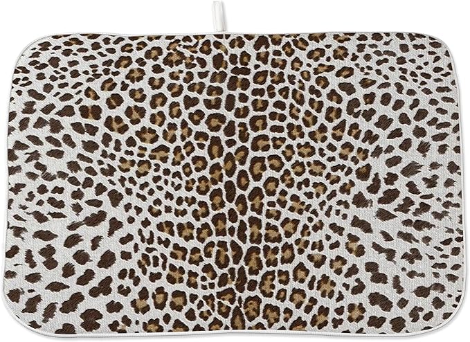 Brown Leopard Print Drying Mat 18x24 Inches For Kitchen Counter Boho Animal Skin Cheetah Print Kitchen Decoration Drying Mat Decorative Boho Pad for Kitchen Dining Room,Office Decor