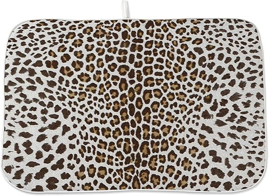 Brown Leopard Print Drying Mat 18x24 Inches For Kitchen Counter Boho Animal Skin Cheetah Print Kitchen Decoration Drying Mat Decorative Boho Pad for Kitchen Dining Room,Office Decor
