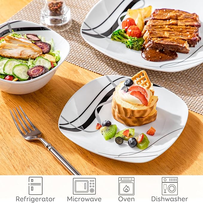 VEWEET Porcelain Dinnerware Set, 12 PCS Including Dinner Plates, Dessert Plates and Cereal Bowls, Series Fiona