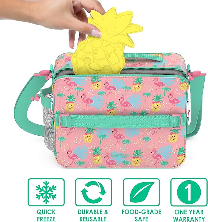 Bentgo Buddies Reusable Ice Packs - Slim Ice Packs for Lunch Boxes, Lunch Bags, and Coolers - Multicolored 4-Pack (Pineapple)