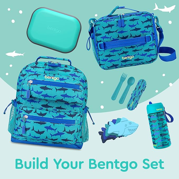 Bentgo Chill Kids Leak-Proof Lunch Box - 4-Compartment Bento Box with Built-In Ice Pack, 3.3 Cup Capacity, PFAS & BPA-Free, Microwave & Dishwasher Safe, Ideal Size for Ages 3 to 7 (Electric Aqua)