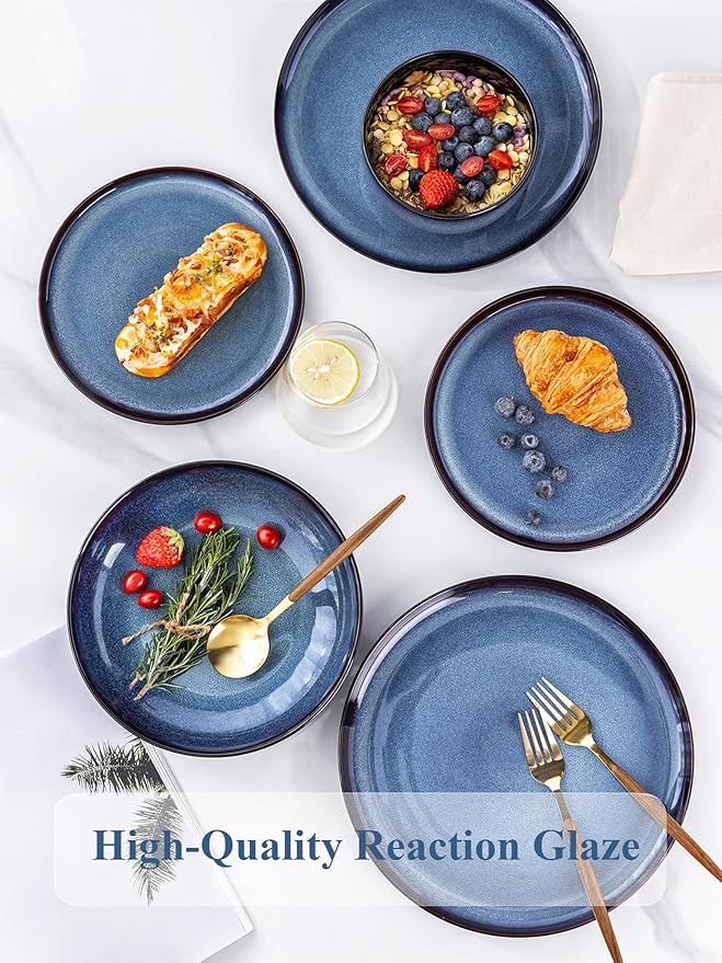 LERATIO Ceramic Dinnerware Sets for 4,16-PieceReactive Glaze Plates and Bowls Set with Mugs,Highly Chip and Crack Resistant | Dishwasher,Microwave & Oven Safe Dishes set-Blue