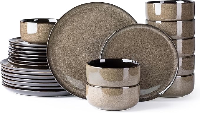 LERATIO Ceramic Dinnerware Sets for 8,Plates and Bowls Sets,Reactive Glaze Dishes Set,Highly Chip and Crack Resistant | Dishwasher & Microwave & Oven Safe Dishes set,Service for 8-Coffee (24pc)