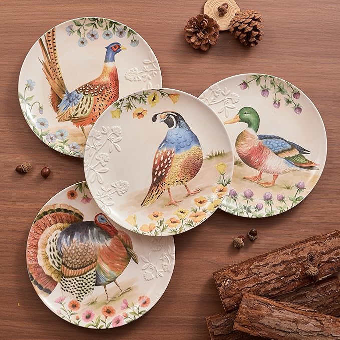 Bico Autumn Birds Salad Plates Set of 4, 8.75 Inch Ceramic Dessert Plates for Salad, Appetizer, Side Dishes, Microwave and Dishwasher Safe, Gift for Housewarming and Thanksgiving