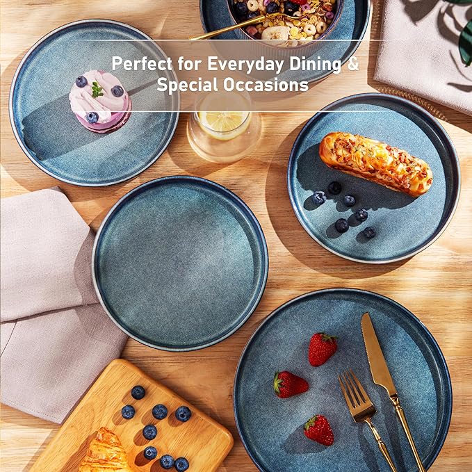 GBHOME Stoneware Dinnerware Sets for 8,Round Reactive Glaze Ceramic Plates and Bowls Set,Highly Scratch Resistant| Dishwasher & Microwave Safe Dishes Set,Service for 8(24Pcs)