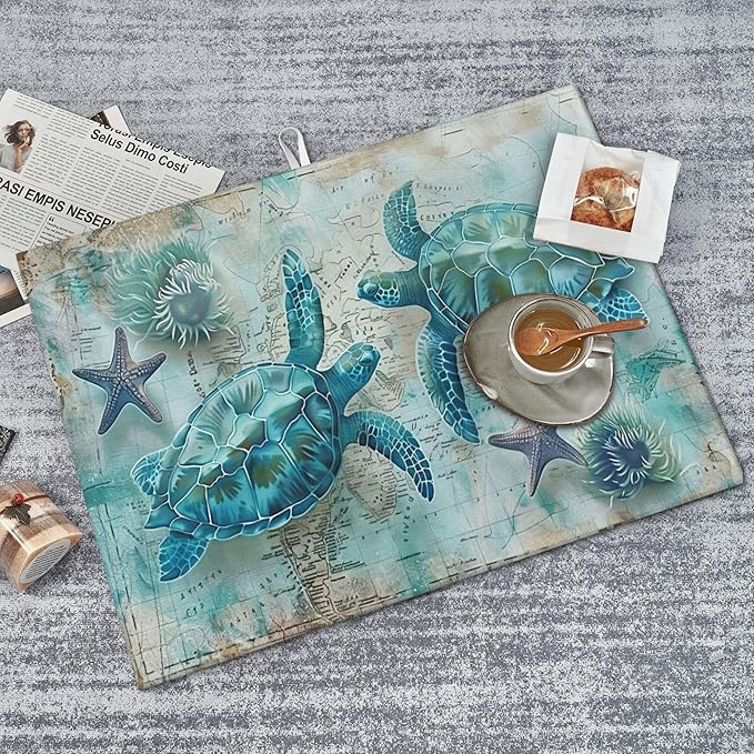 Sea Turtles Dish Drying Mat for Kitchen Counter Microfiber Super Absorbent Non-Slip Dish Drying Pad for Countertops Dishes Utensils Stylish Quick-Dry Machine Washable 18x24 Inch