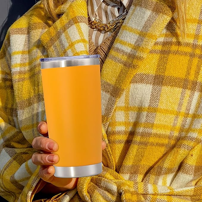 20 oz Tumbler with lid Double Wall Vacuum Insulated Tumblers Stainless Steel Coffee Mug Travel Coffee Tumbler Powder Coated Tumbler Cup Keep Hot&Cold - (Orange 6 Pack)