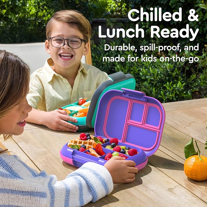 Bentgo Chill Kids Leak-Proof Lunch Box - 4-Compartment Bento Box with Built-In Ice Pack, 3.3 Cup Capacity, PFAS & BPA-Free, Microwave & Dishwasher Safe, Ideal Size for Ages 3 to 7 (Electric Violet)