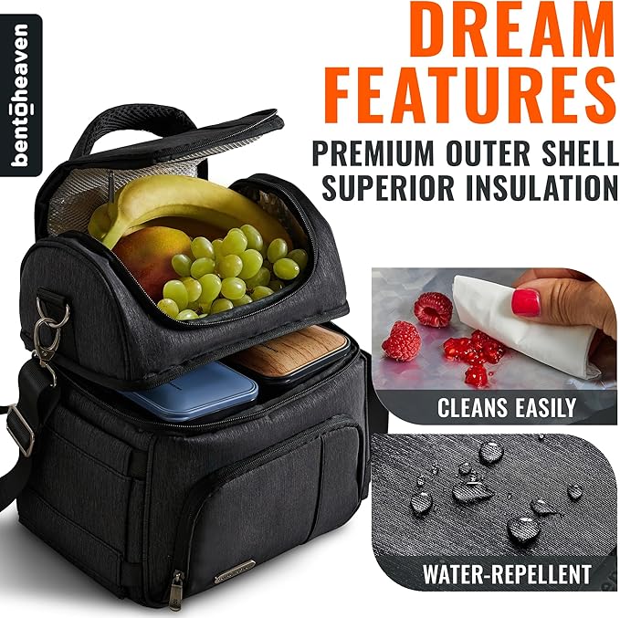Bentoheaven Lunch Bag & Lunch Box for Men and Women - Premium Materials, Extra Large Capacity (24 Cans) Double Deck - Leakproof Insulated Soft Large Adult Lunch Cooler Bag for Work, Travel (15L,Gray)