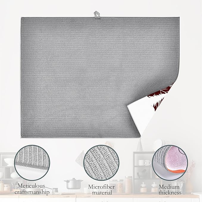 Christmas Santa Claus Dish Drying Mats 18x24 Inch,Christmas Snowflakes Dish Pad Drying Rack Mat for Kitchen Counter Ultra Absorbent Microfiber Dishware Coffee Maker Bar Countertop Decor