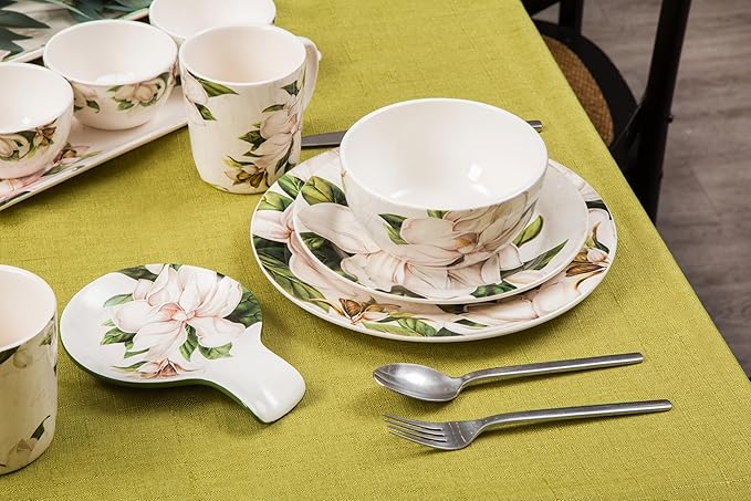 Bico Magnolia Floral Salad Plates Set of 4, 8.75 Inch Ceramic Dessert Plates for Salad, Appetizer, Side Dishes, Microwave and Dishwasher Safe, Gift for Housewarming and Thanksgiving