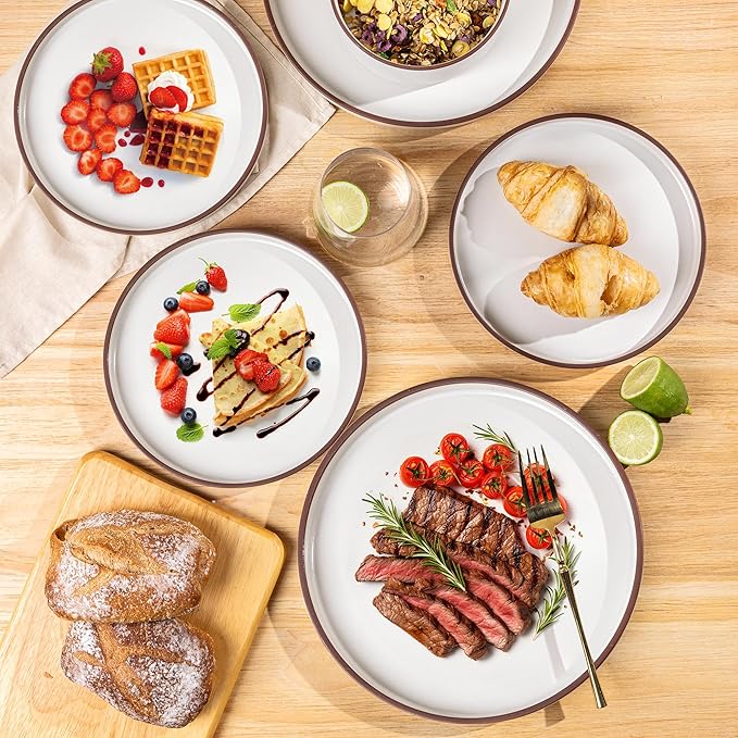 LERATIO Ceramic Dinnerware Sets for 6, High Edge Stoneware Plates and Bowls Set, Chip and Crack Resistant | Oven & Dishwasher & Microwave Safe Dishes Set, Service for 6 -Vanilla White