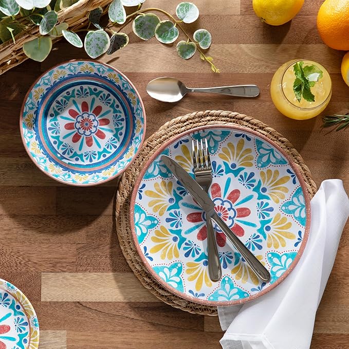Larder & Vine 12-Piece Melamine Dinnerware Set: Durable, Lightweight, Break-Resistant Plates & Bowls – Stylish, Non-Toxic, Dishwasher Safe – Ideal for Everyday Use, Indoor & Outdoor Dining – Southwest